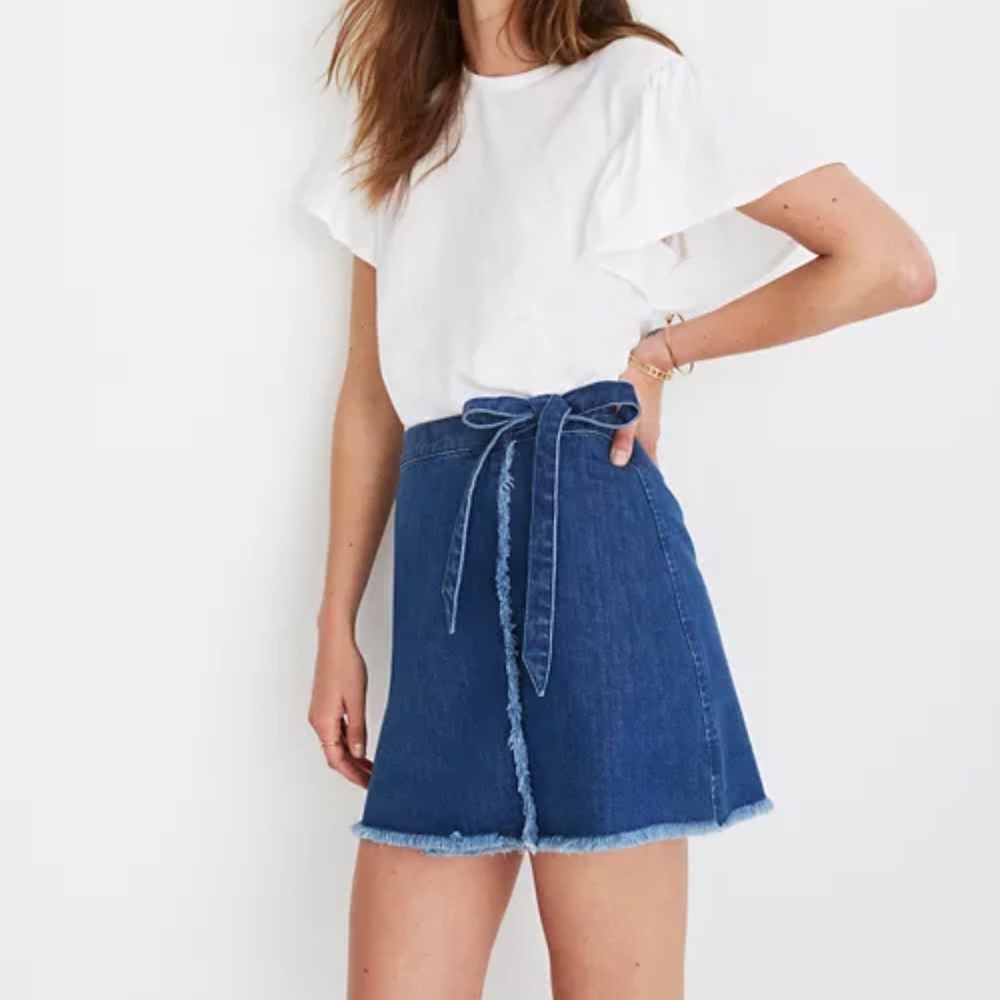 Madewell Wrap frayed Demin Skirt